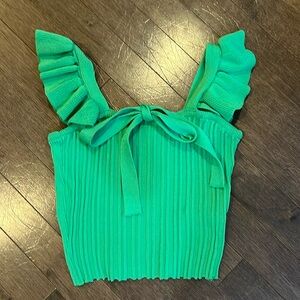 Green ruffle sleeve tank top